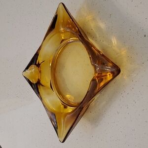Vintage Square Star Shaped Amber Glass Ashtray